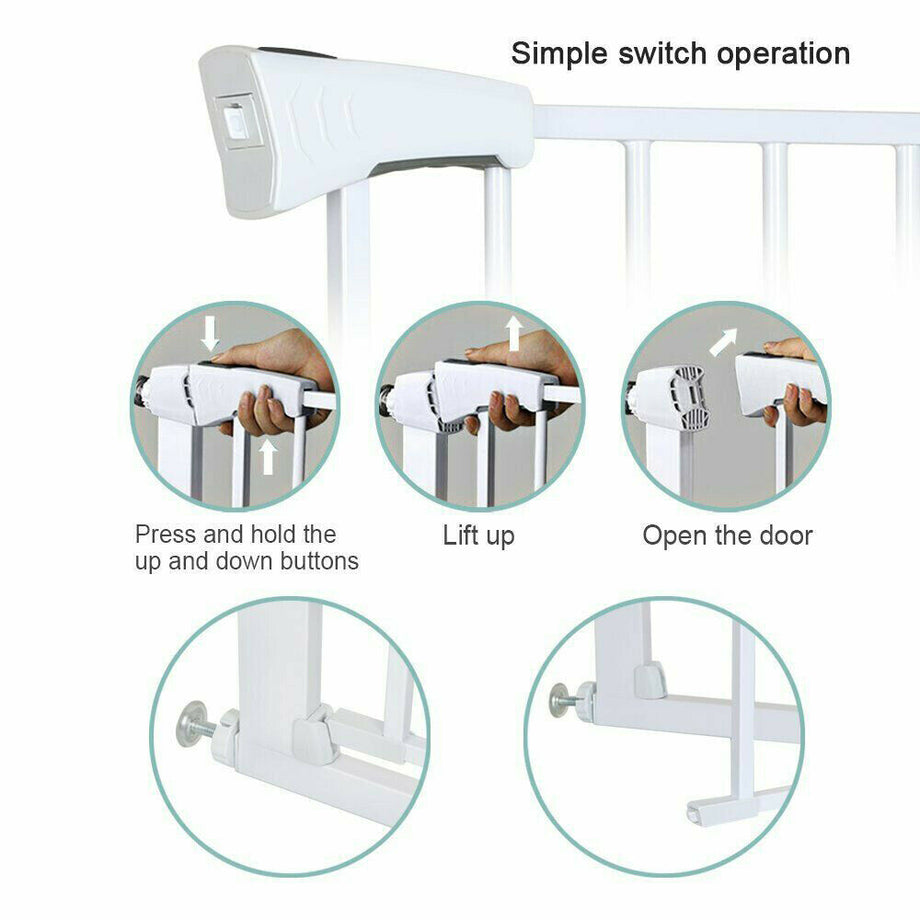 Auto Close Pressure Fit Safety Gate Door Barrier Home Indoor Stair Fence White