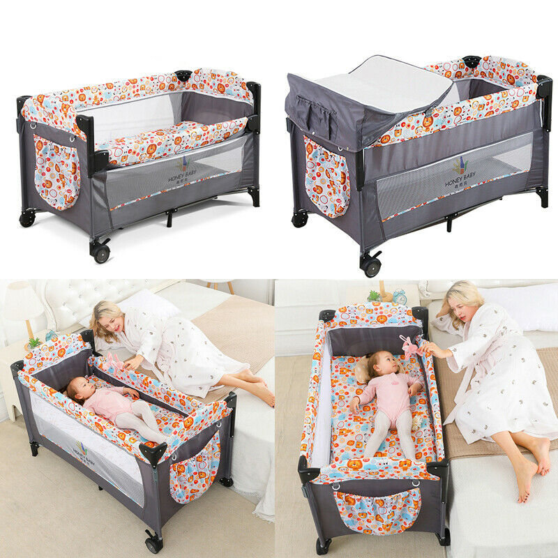 Bedside Sleeping Crib Adjustable Baby Next To Me Bed Foldable Travel Cot Sleeper