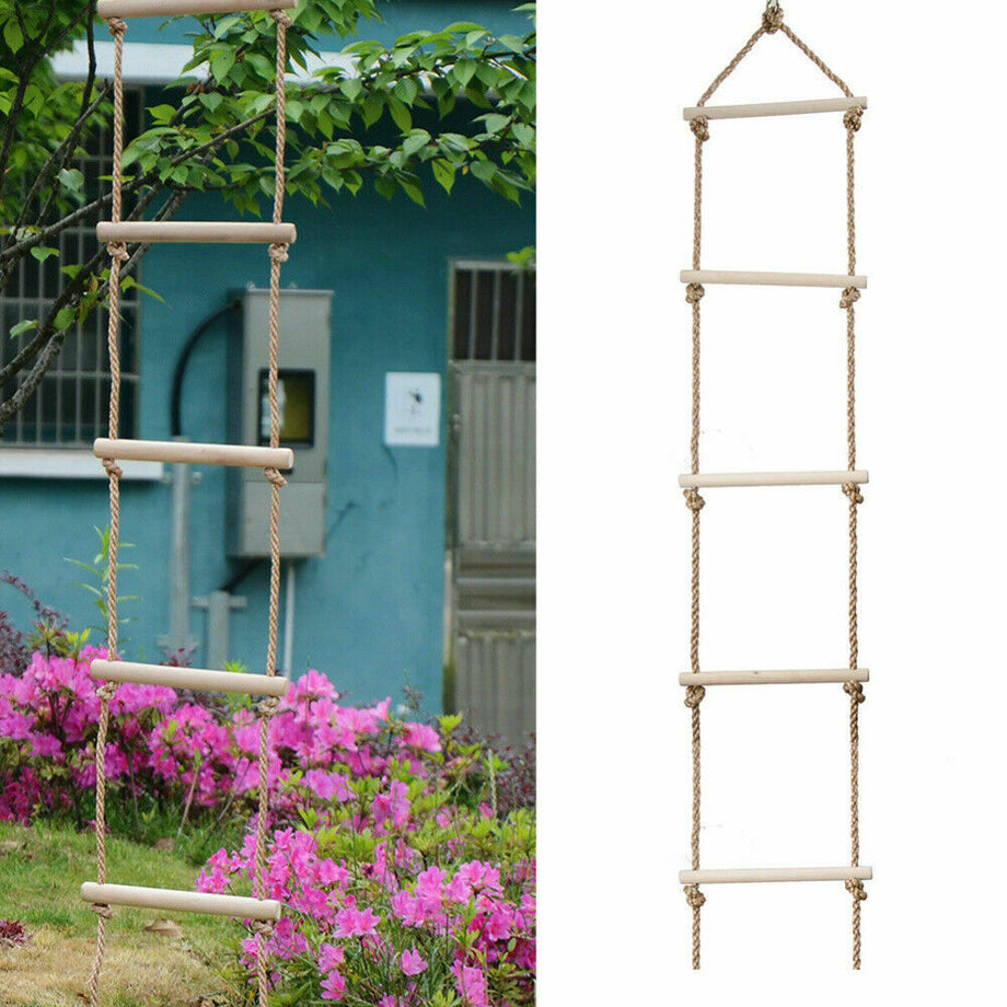 Kids Climbing Frame Ladder Outdoor Rope Swing Disc Seat Wooden Rungs Kids Toys