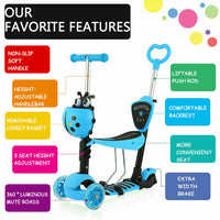 Kids Girls Boys Scooter 3 Wheel Adjustable Push Kick Scooter With Seat Led Light