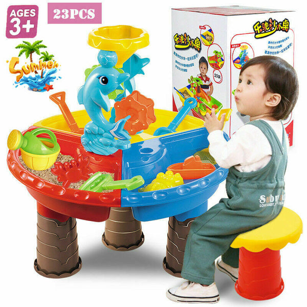 Childrens Kids Toddler Sand and Water Play Table Activity Sandpit With Stool
