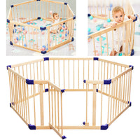 Dripex Wooden Baby Playpen, 8 Panels Large Play Fence for Toddlers, Kids Rectangle Activity Center Safety Play Yard with Lockable Door for Indoor and Outdoor
