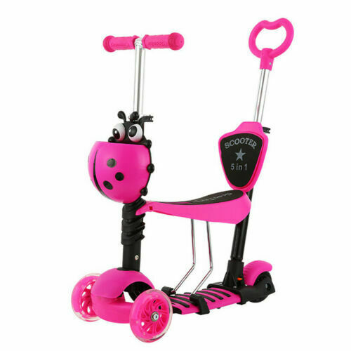 Kids Girls Boys Scooter 3 Wheel Adjustable Push Kick Scooter With Seat Led Light