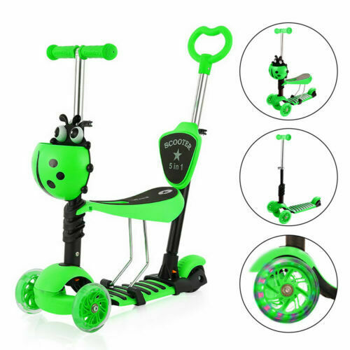 Kids Girls Boys Scooter 3 Wheel Adjustable Push Kick Scooter With Seat Led Light