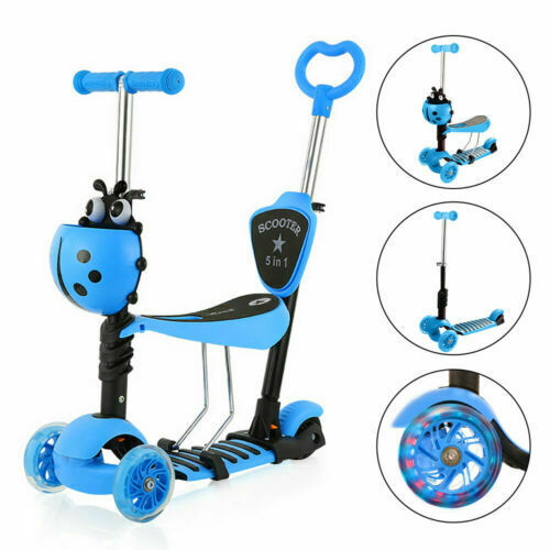Kids Girls Boys Scooter 3 Wheel Adjustable Push Kick Scooter With Seat Led Light